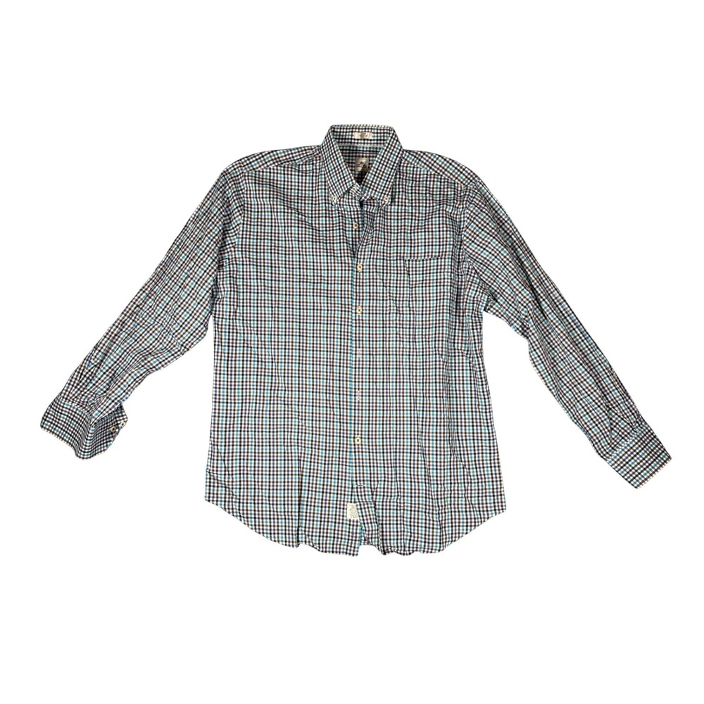 Peter Millar Mens Large Blue Purple Check Cotton Button Down Shirt Long Sleeve